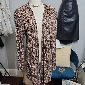 Zena Leopard Print Opwn Cardigan W/pockets, Long Sleeve Sz. 2X